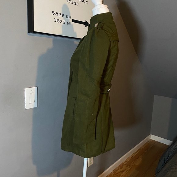 Women's Olive Wool Coat - Picture 5 of 8